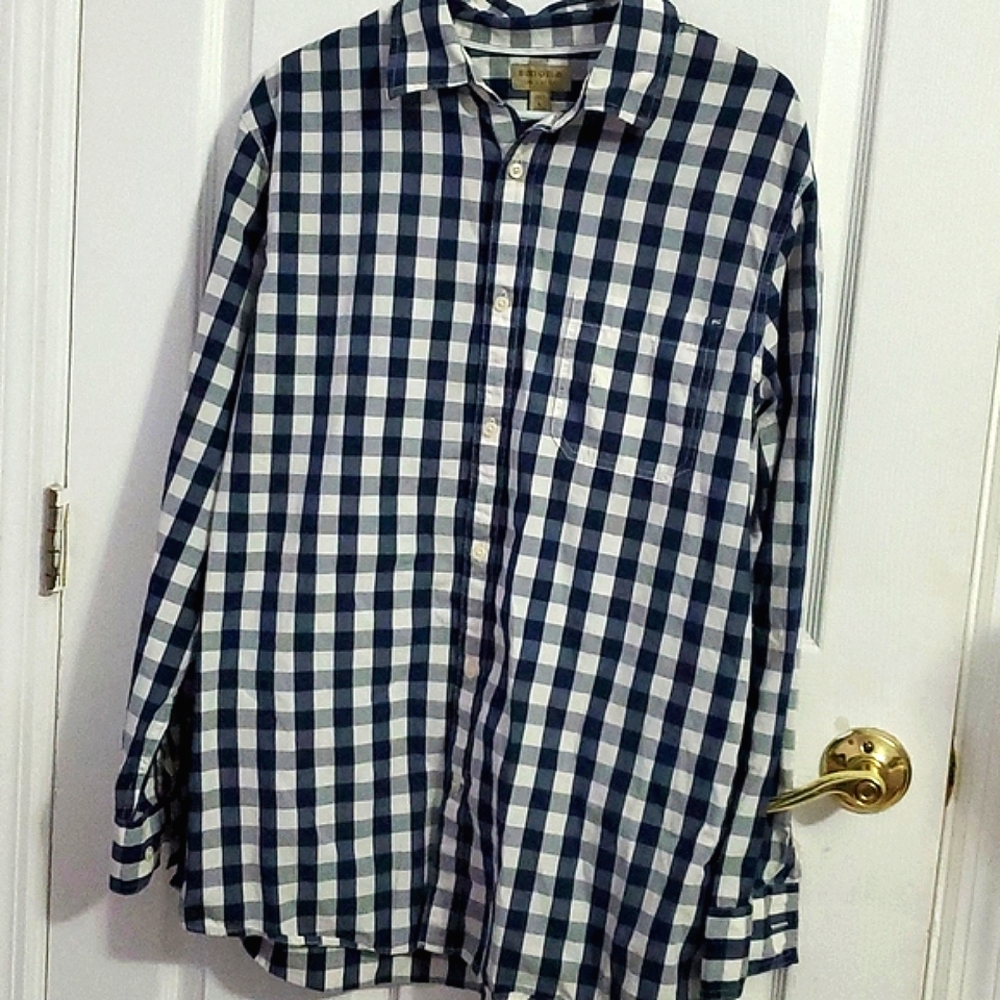 Sonoma Casual Navy & White Gingham Checker Long Sleeve Button Down Shirt L